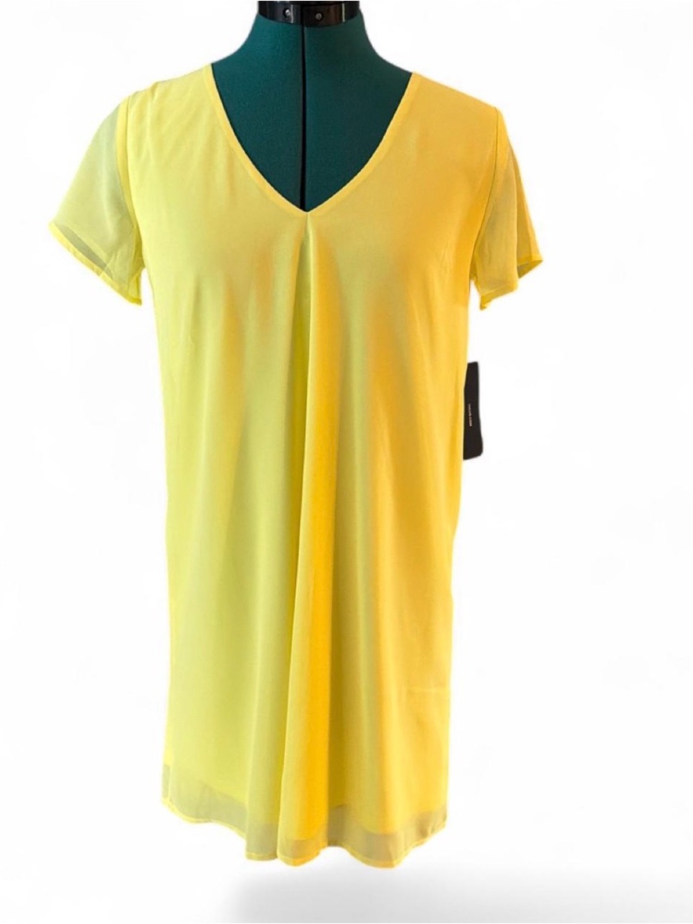 Lulus Lemon Yellow Chiffon V Neck Sheer Sleeve Mini Dress XS